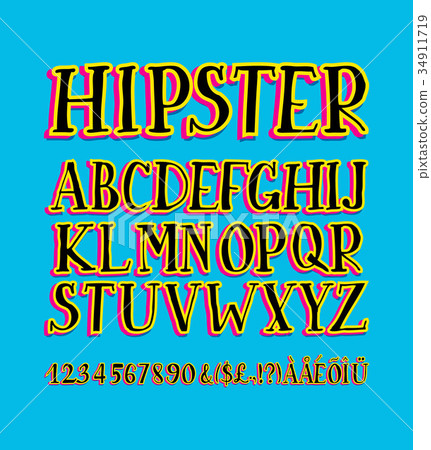 Vector of retro stylized bold font and alphabet 34911719
