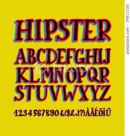 Vector of retro stylized bold font and alphabet 34911720