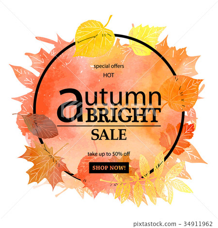 Autumn leaf foliage watercolor . 34911962