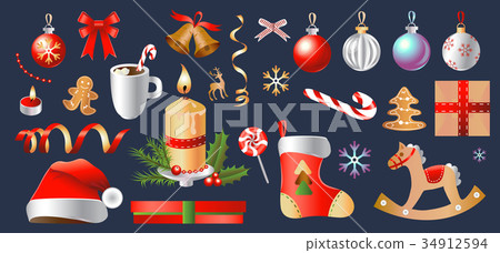 Christmas and Happy New Year Set. Collection of Christmas and Happy New Year Set. Collection of 34912594