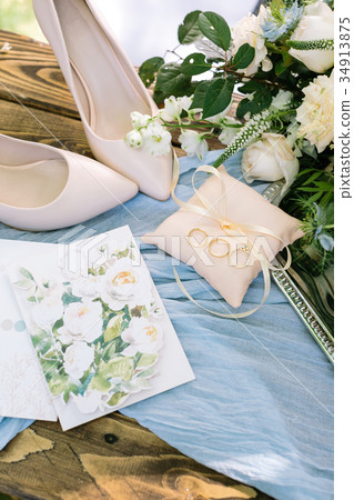 engagement, entourage, love concept. flat lay of 34913875