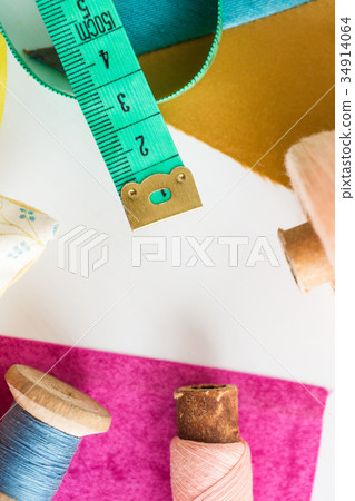 patchwork, sewing and tailoring concept - close-up patchwork, sewing and tailoring concept - close-up 34914064