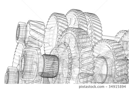 Gearbox sketch. Vector Gearbox sketch. Vector 34915894