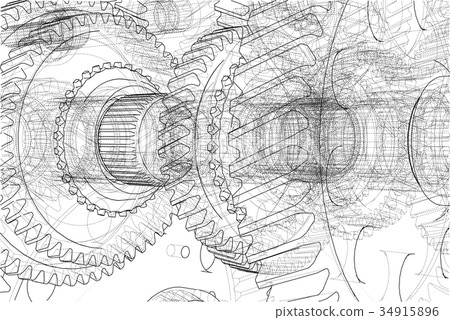 Gearbox sketch. Vector Gearbox sketch. Vector 34915896