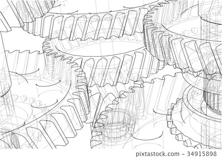 Gearbox sketch. Vector Gearbox sketch. Vector 34915898