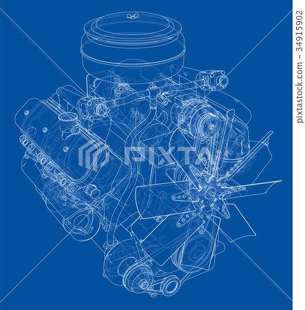 Engine sketch. Vector 34915902