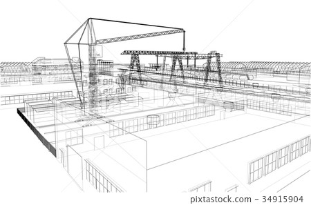 Industrial zone with buildings and cranes Industrial zone with buildings and cranes 34915904