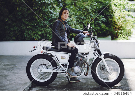 Handsome Rider on Retro Motorbike 34916494