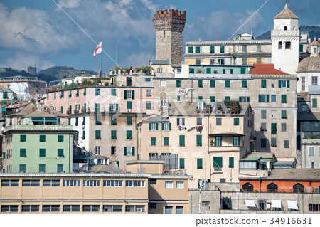 genoa town cityscape panorama from the sea harbor 34916631