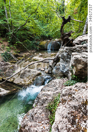 rapids on Ulu-Uzen river in Haphal Gorge in autumn 34917157