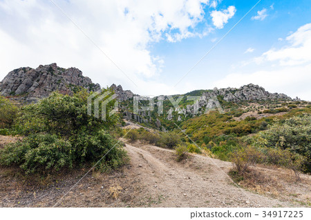eroded rocks in The Valley of Ghosts in Crimea eroded rocks in The Valley of Ghosts in Crimea 34917225