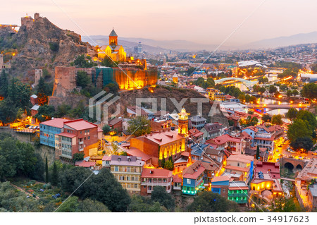 Narikala and Old town at sunset, Tbilisi, Georgia Narikala and Old town at sunset, Tbilisi, Georgia 34917623