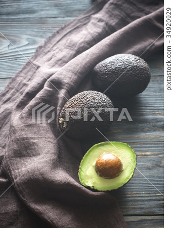 Hass avocados on the wooden background 34920929