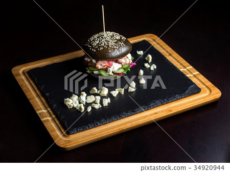 Black hamburger made from beef, with dor-blu-2 34920944