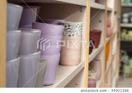 closeup of ceramics pots collection in store closeup of ceramics pots collection in store 34921366