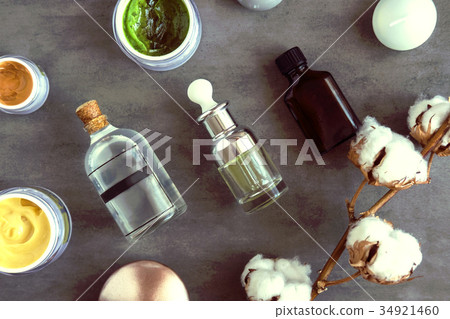 SPA beauty creams and oils on dark table SPA beauty creams and oils on dark table 34921460