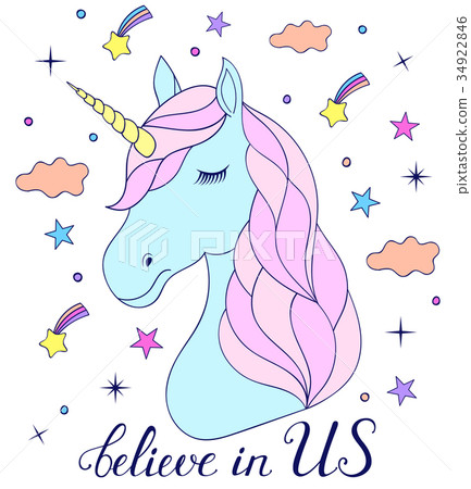 Head of hand drawn unicorn. Head of hand drawn unicorn. 34922846