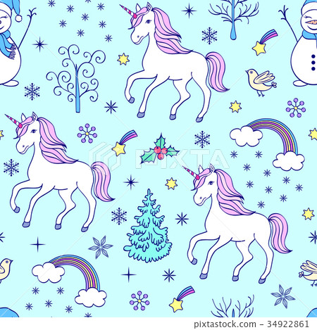 pattern with unicorns and other elements 34922861