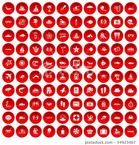 100 sea life icons set red 100 sea life icons set red 34925067