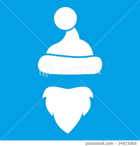 Cap with pompon of Santa Claus and beard icon white 34925068