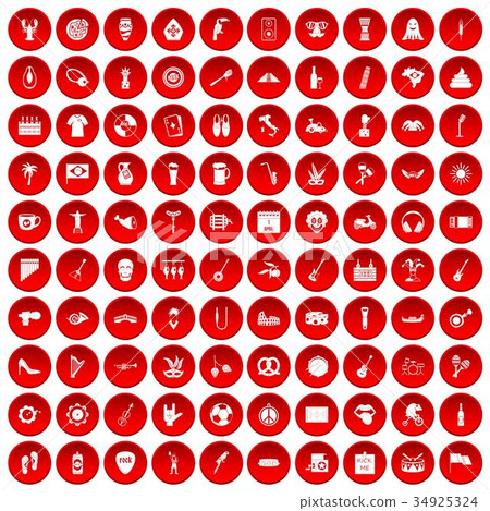 100 street festival icons set red 34925324