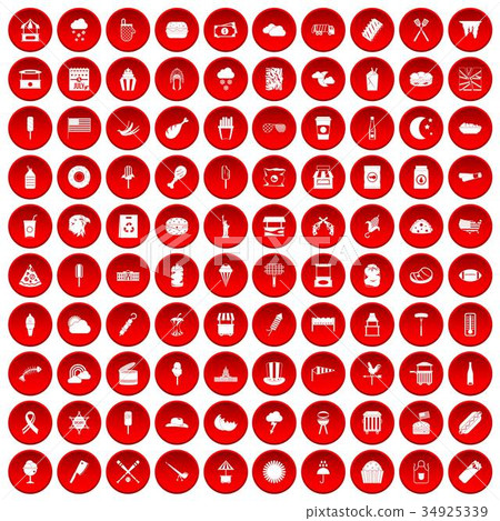 100 street food icons set red 100 street food icons set red 34925339