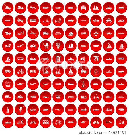 100 transportation icons set red 34925484