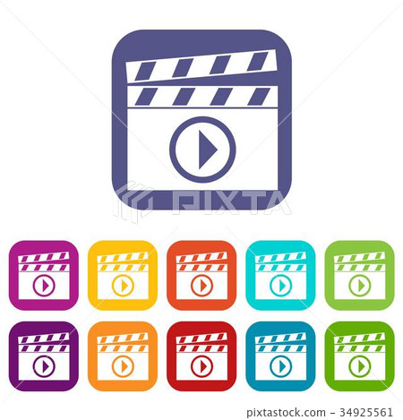 Clapperboard for movie shooting icons set 34925561