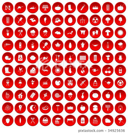 100 vegetables icons set red 100 vegetables icons set red 34925636
