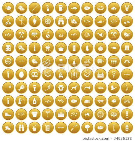 100 BBQ icons set gold 100 BBQ icons set gold 34926128