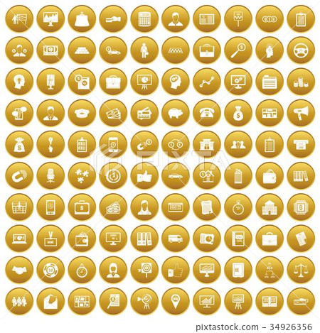 100 business group icons set gold 34926356