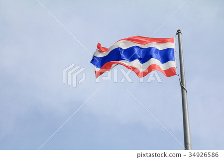 Thailand Flag Wave Flying with blue sky background 34926586