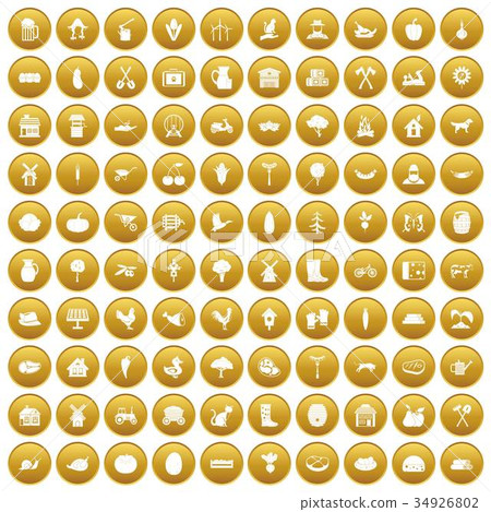 100 farm icons set gold 34926802