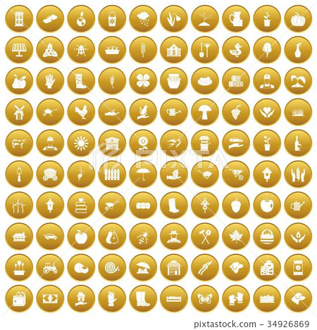 100 farm icons set gold 34926869