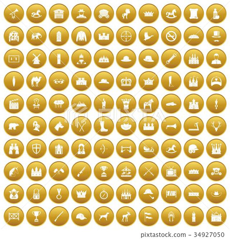 100 horsemanship icons set gold 34927050