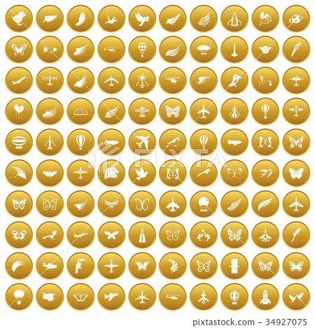 100 fly icons set gold 100 fly icons set gold 34927075
