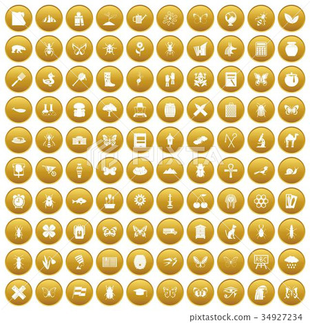 100 insects icons set gold 100 insects icons set gold 34927234