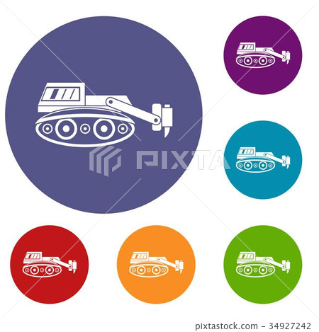 Excavator with hydraulic hammer icons set Excavator with hydraulic hammer icons set 34927242