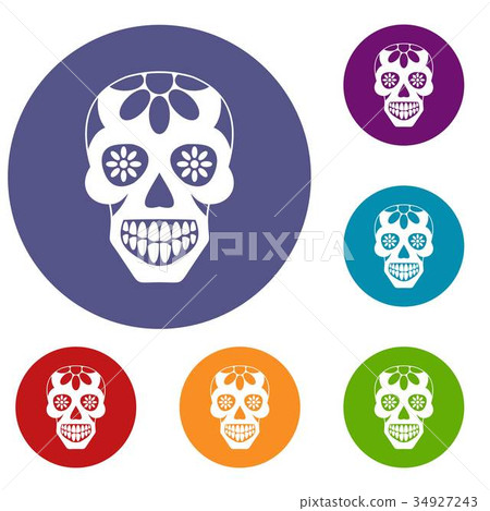 Sugar skull, flowers on the skull icons set 34927243