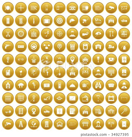 100 keys icons set gold 34927395