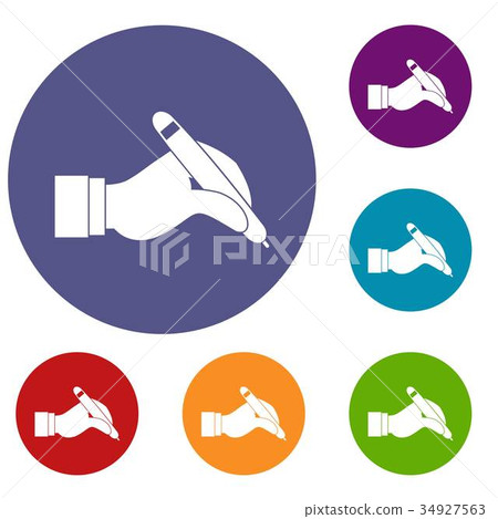 Hand holding black pen icons set 34927563