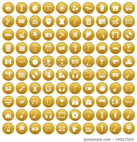 100 musical education icons set gold 34927564