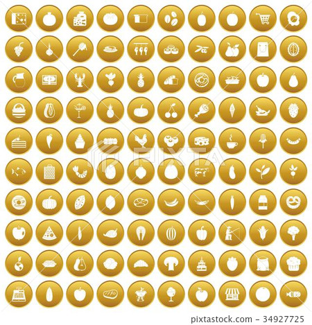 100 natural products icons set gold 34927725