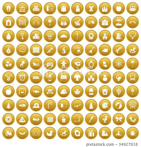 100 nursery school icons set gold 100 nursery school icons set gold 34927818