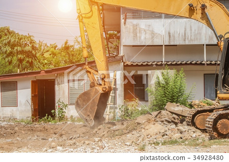 bucket excavator destruction in work construction  34928480