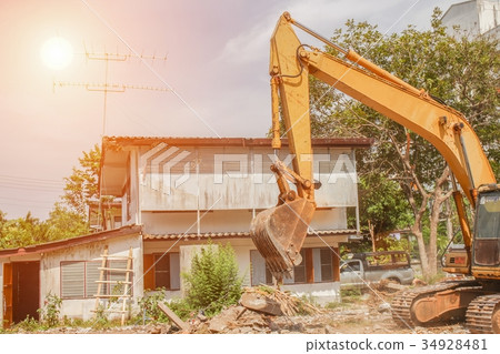 bucket excavator destruction in work construction  34928481