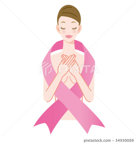 Pink ribbon woman eyes closed 34930089