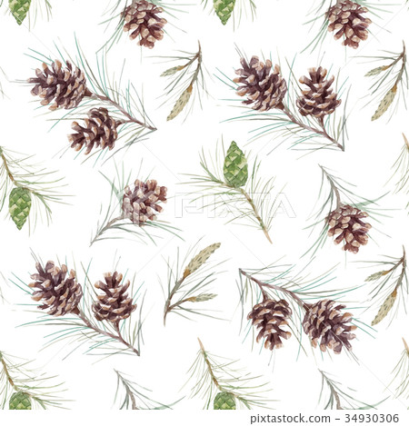 Watercolor fir cone vector pattern Watercolor fir cone vector pattern 34930306