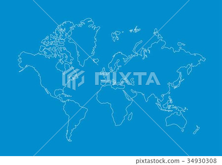 White world map outline graphic freehand drawing  34930308