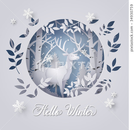 Deer in forest with snow. Deer in forest with snow. 34930759